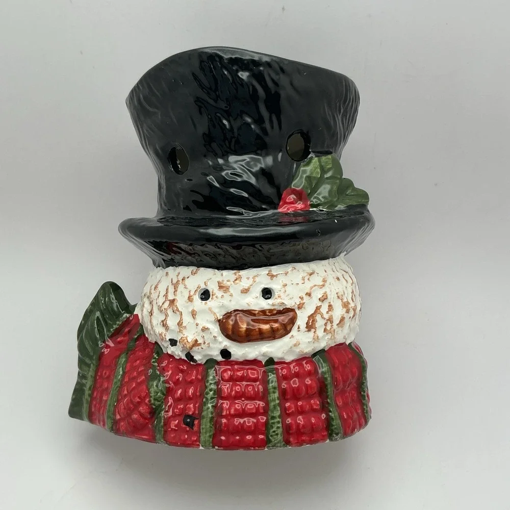 Snowman with Red Scarf, Black Top Hat, Oil/Wax‎ Melt Tea Light Warmer